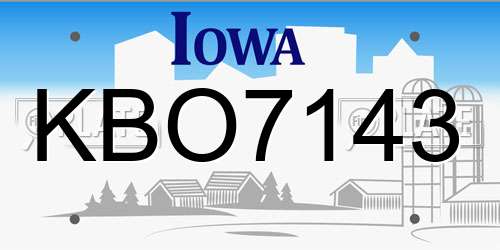 KBO7143 Iowa License Plate