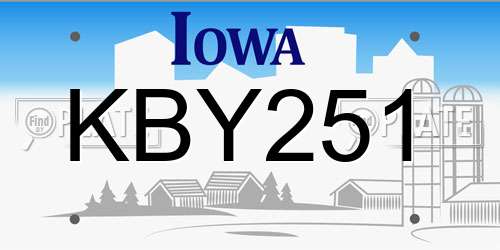 KBY251 Iowa License Plate
