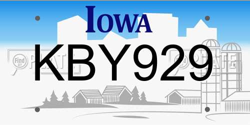KBY929 Iowa License Plate