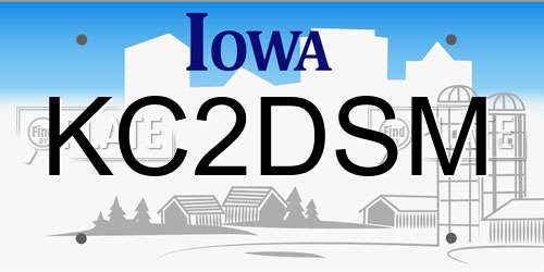 KC2DSM Iowa License Plate