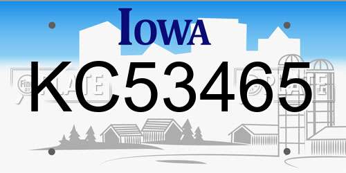 KC53465 Iowa License Plate