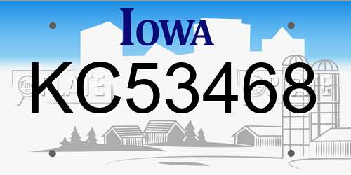 KC53468 Iowa License Plate