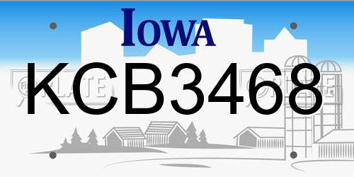 KCB3468 Iowa License Plate