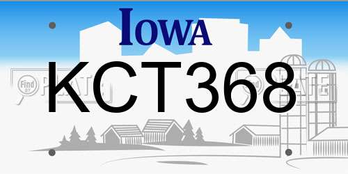 KCT368 Iowa License Plate