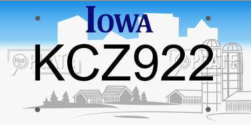 KCZ922 Iowa License Plate