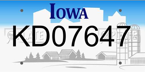 KD07647 Iowa License Plate