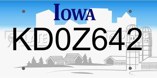 KD0Z642 Iowa License Plate