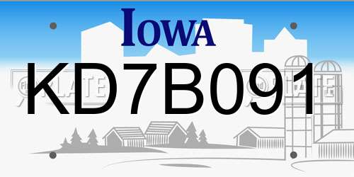 KD7B091 Iowa License Plate