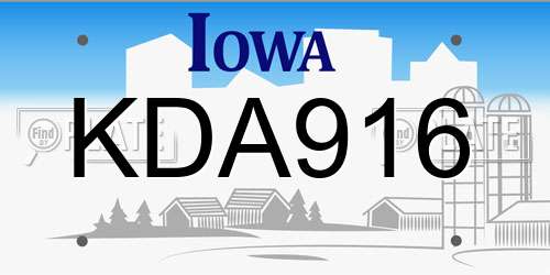 KDA916 Iowa License Plate