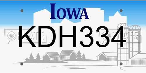 KDH334 Iowa License Plate