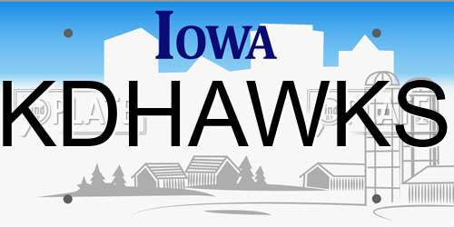 KDHAWKS Iowa License Plate