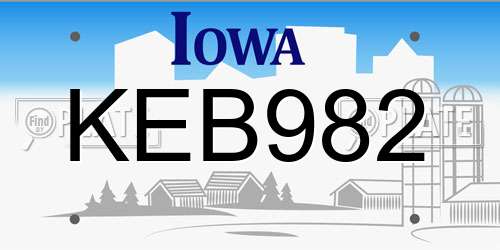 KEB982 Iowa License Plate