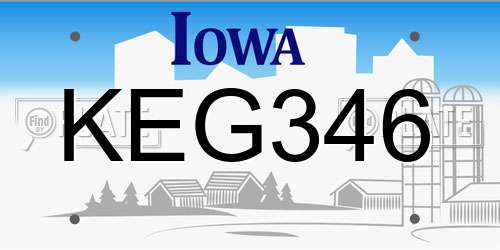 KEG346 Iowa License Plate