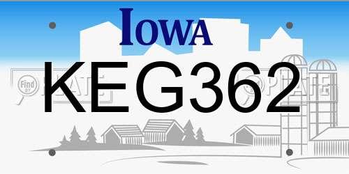 KEG362 Iowa License Plate