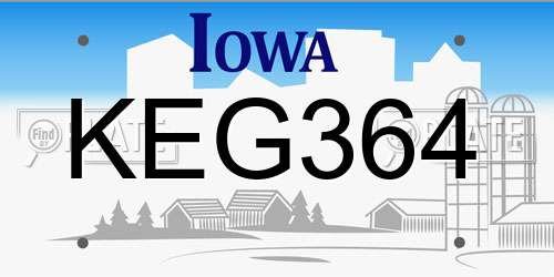 KEG364 Iowa License Plate