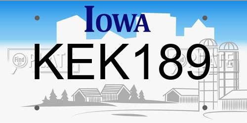 KEK189 Iowa License Plate