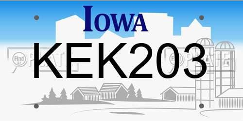 KEK203 Iowa License Plate