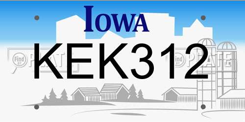 KEK312 Iowa License Plate