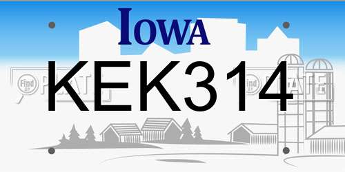 KEK314 Iowa License Plate