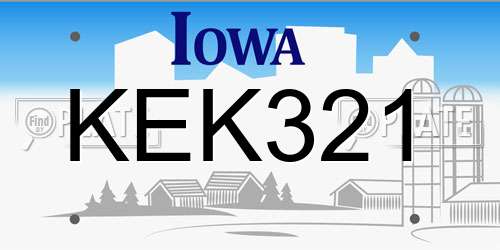 KEK321 Iowa License Plate