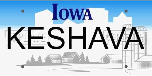 KESHAVA Iowa License Plate