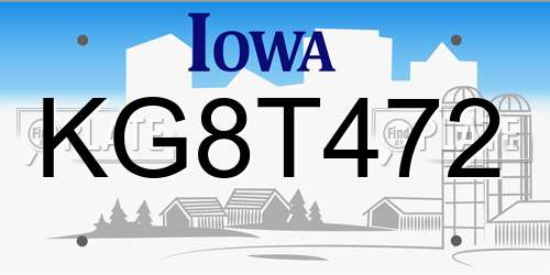 KG8T472 Iowa License Plate