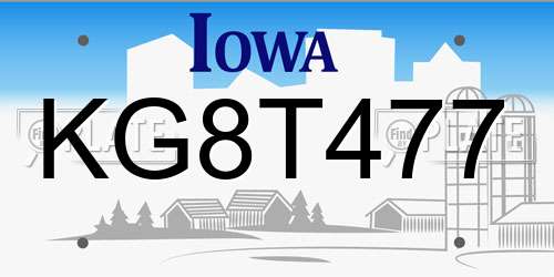 KG8T477 Iowa License Plate