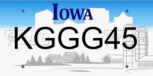 KGGG45 Iowa License Plate