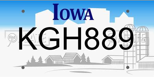 KGH889 Iowa License Plate