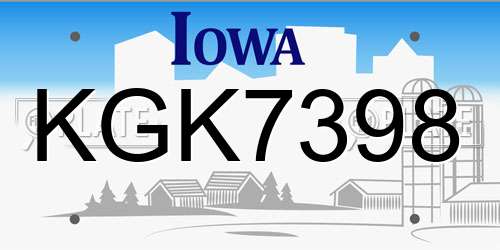 KGK7398 Iowa License Plate