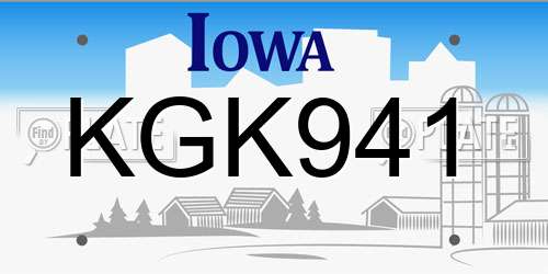 KGK941 Iowa License Plate