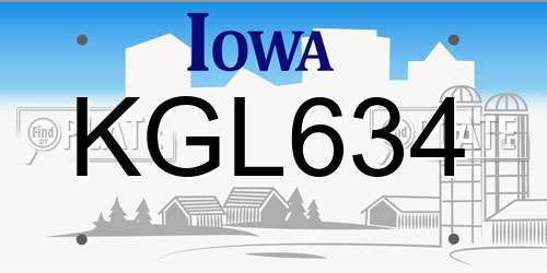 KGL634 Iowa License Plate