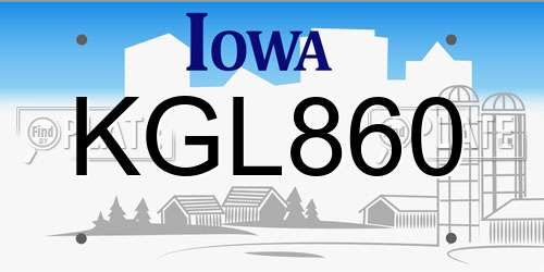 KGL860 Iowa License Plate