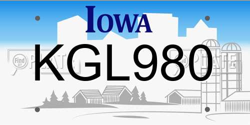 KGL980 Iowa License Plate