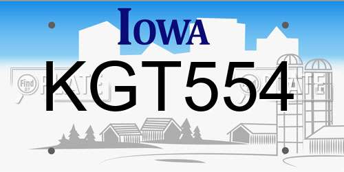 KGT554 Iowa License Plate