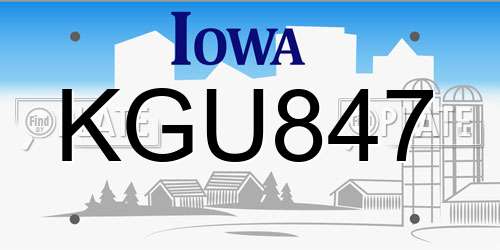 KGU847 Iowa License Plate