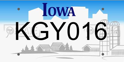 KGY016 Iowa License Plate