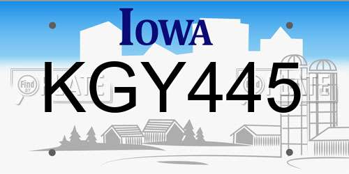 KGY445 Iowa License Plate