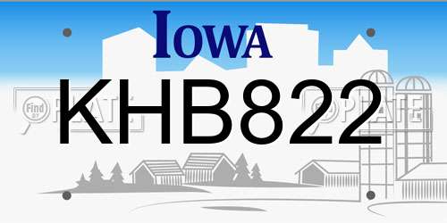 KHB822 Iowa License Plate