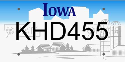 KHD455 Iowa License Plate