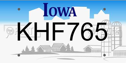 KHF765 Iowa License Plate