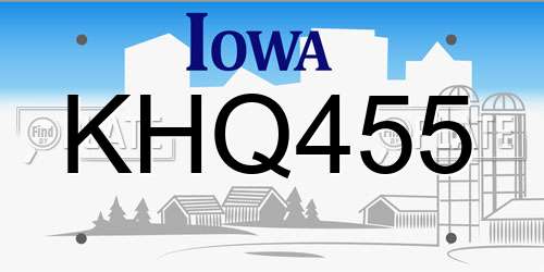 KHQ455 Iowa License Plate