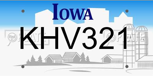 KHV321 Iowa License Plate