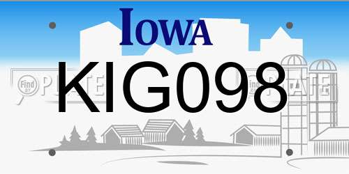 KIG098 Iowa License Plate