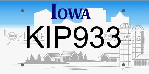 KIP933 Iowa License Plate