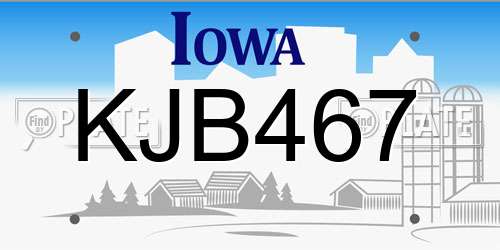 KJB467 Iowa License Plate