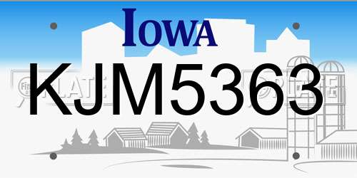 KJM5363 Iowa License Plate