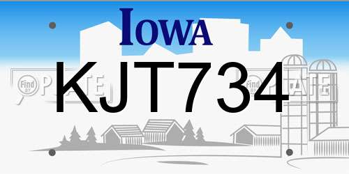 KJT734 Iowa License Plate