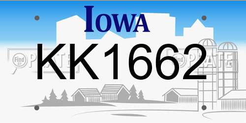 KK1662 Iowa License Plate