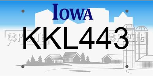 KKL443 Iowa License Plate